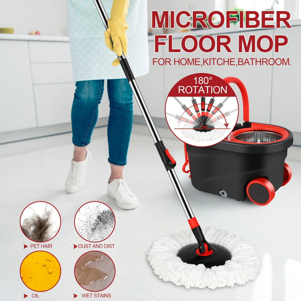Spin Mop and Bucket Set with Wringer 360° Spinning, Adjustable Handle Stainless Steel