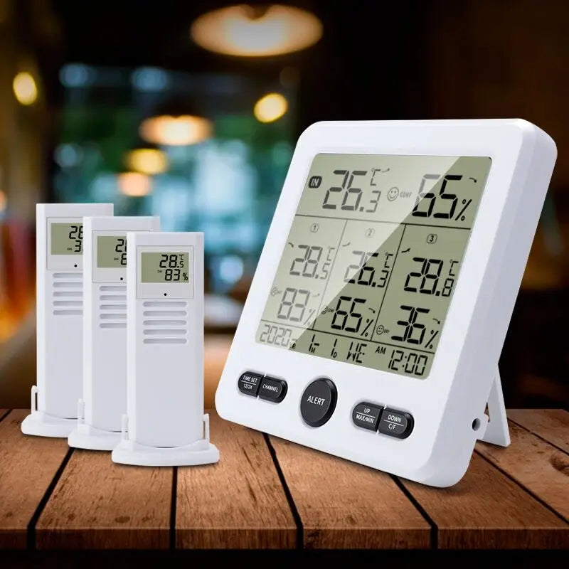 Wireless Weather Station Indoor/Outdoor Thermometer & Digital Hygrometer With 3pcs Remote Sensors