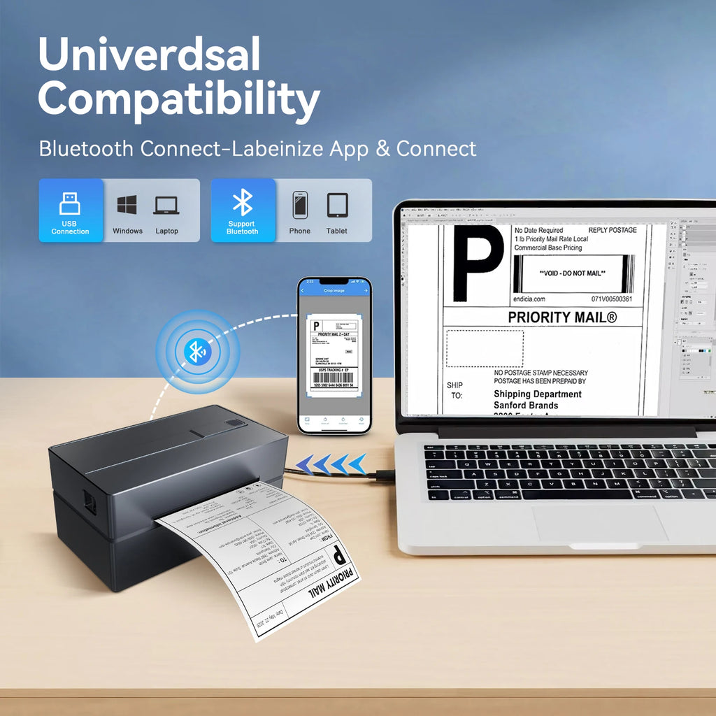 Thermal Label Printer Portable No Ink Required 203DPI 4x6 for Small Business