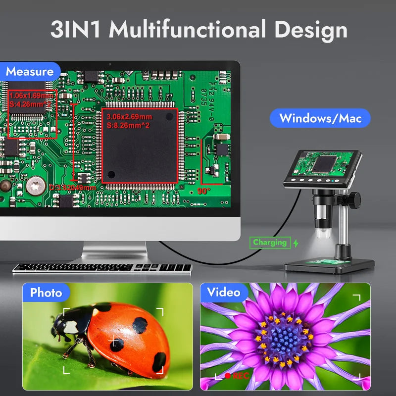 Hayve 4.3'' Digital Microscope 1000X Coin , 1080P Video MicroscopeWith 8 LEDs , PC View