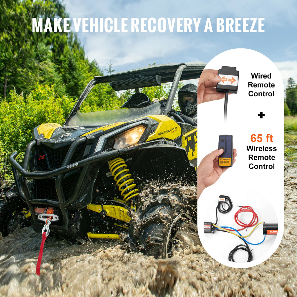 SucceBuy 4500lbs ATV/UTV Electric Winch 12V with 39ft Synthetic Rope Wireless & Wired Remote Control IP55