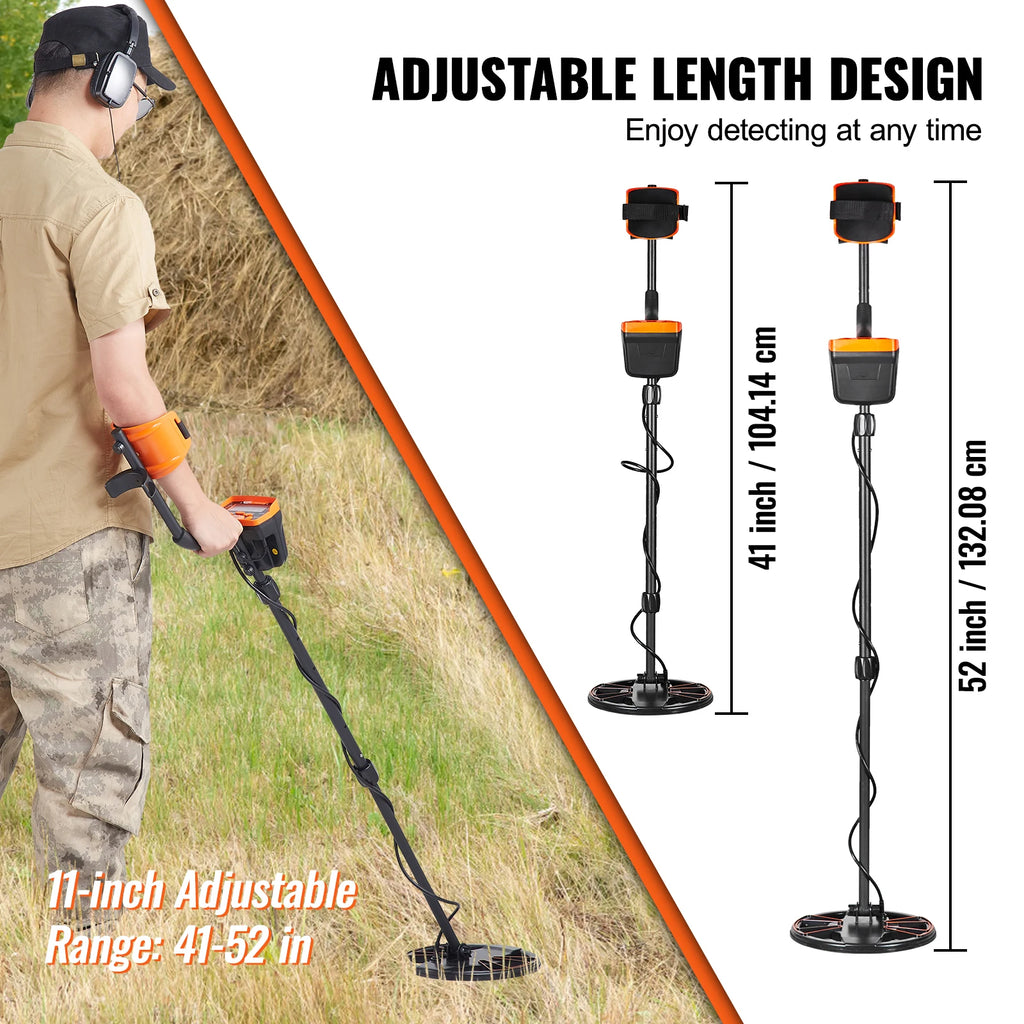 VEVOR Metal Detector, 10Inch Waterproof Search Coil with LCD Display 7 Modes Adjustable 41''-52'' Aluminum Stem
