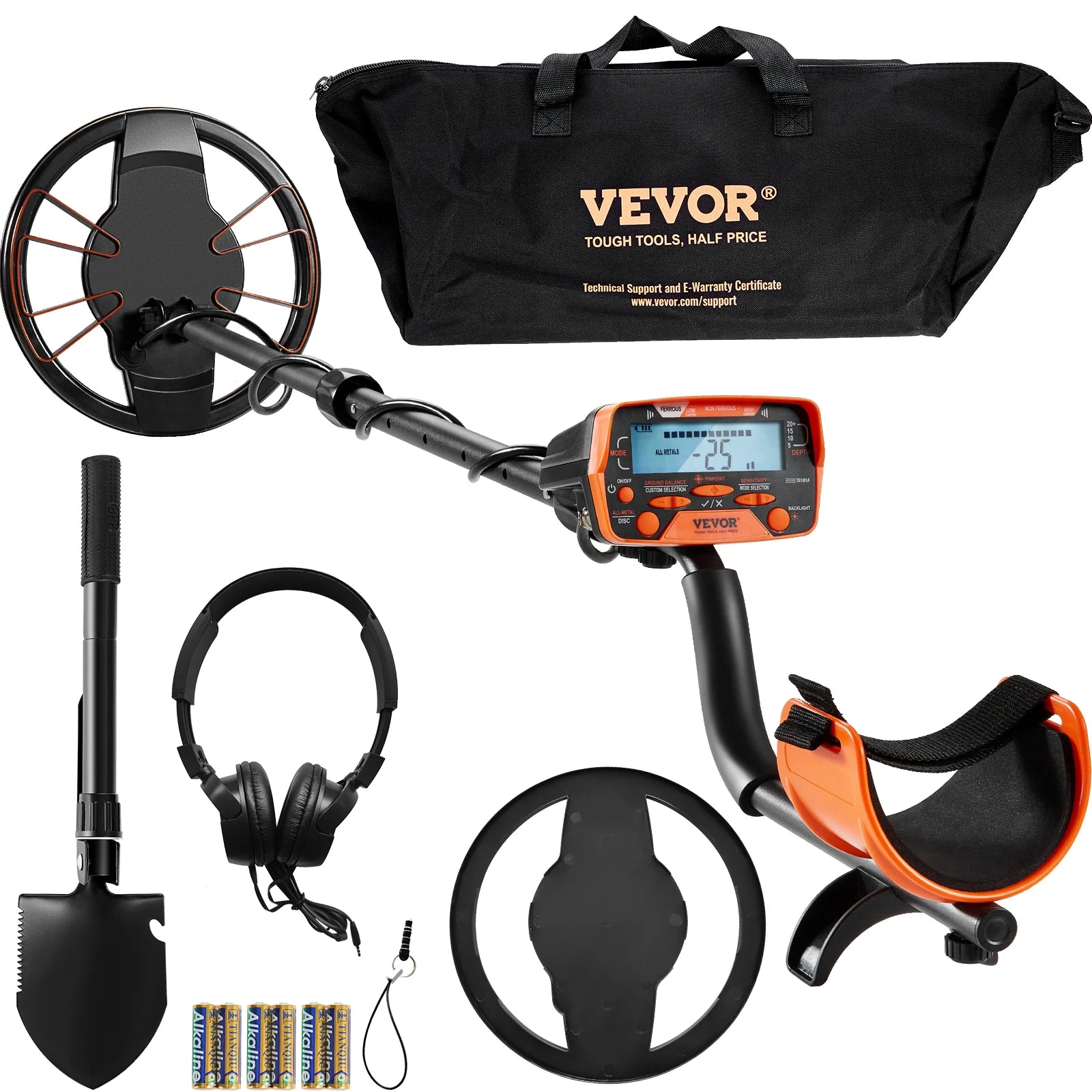 VEVOR Metal Detector, 10Inch Waterproof Search Coil with LCD Display 7 Modes Adjustable 41''-52'' Aluminum Stem