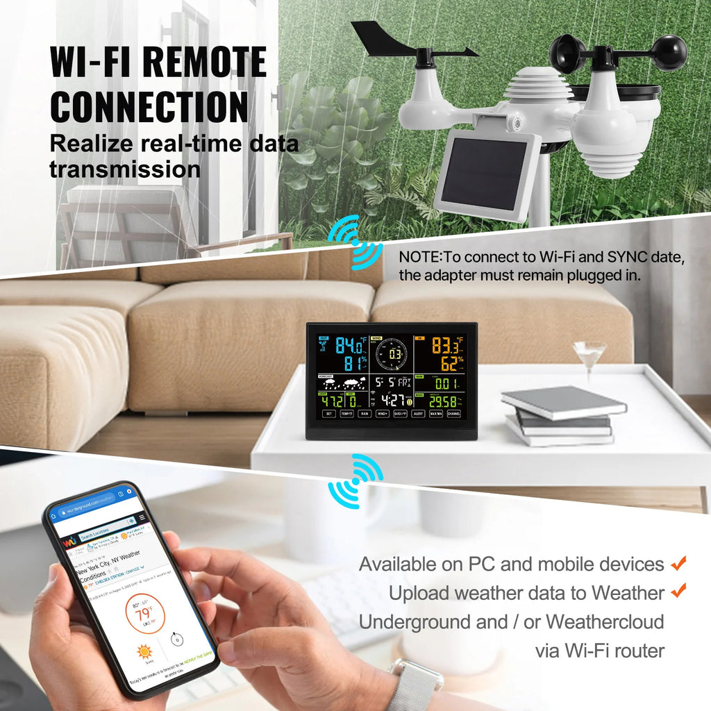 SucceBuy 7-in-1 Wi-Fi Weather Station Solar Wireless Outdoor Sensor Alarm Alerts for Temperature Humidity
