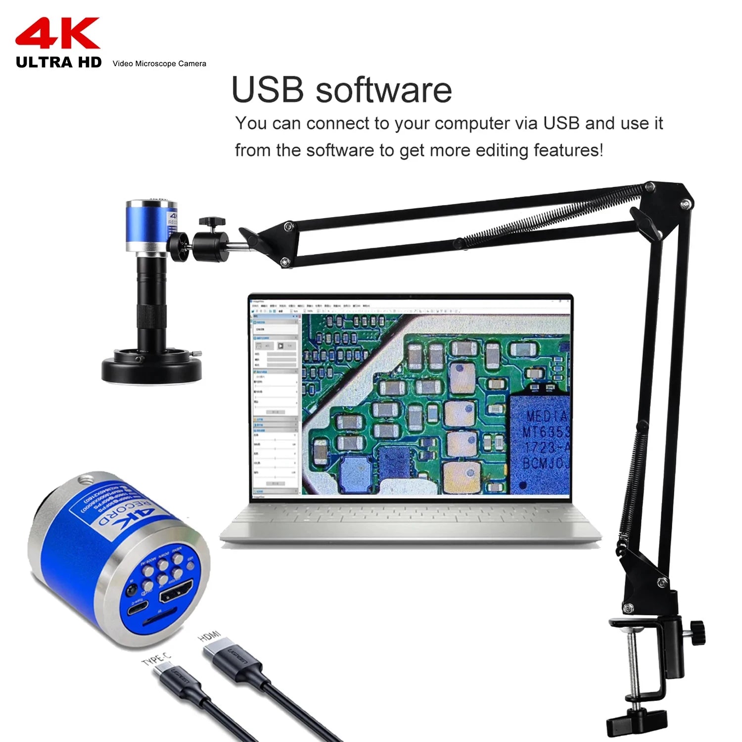 YIZHAN 48MP 4K Electronics Soldering Microscope FULL HD 1080P HDMI Camera Software 1-150x Lens Stand