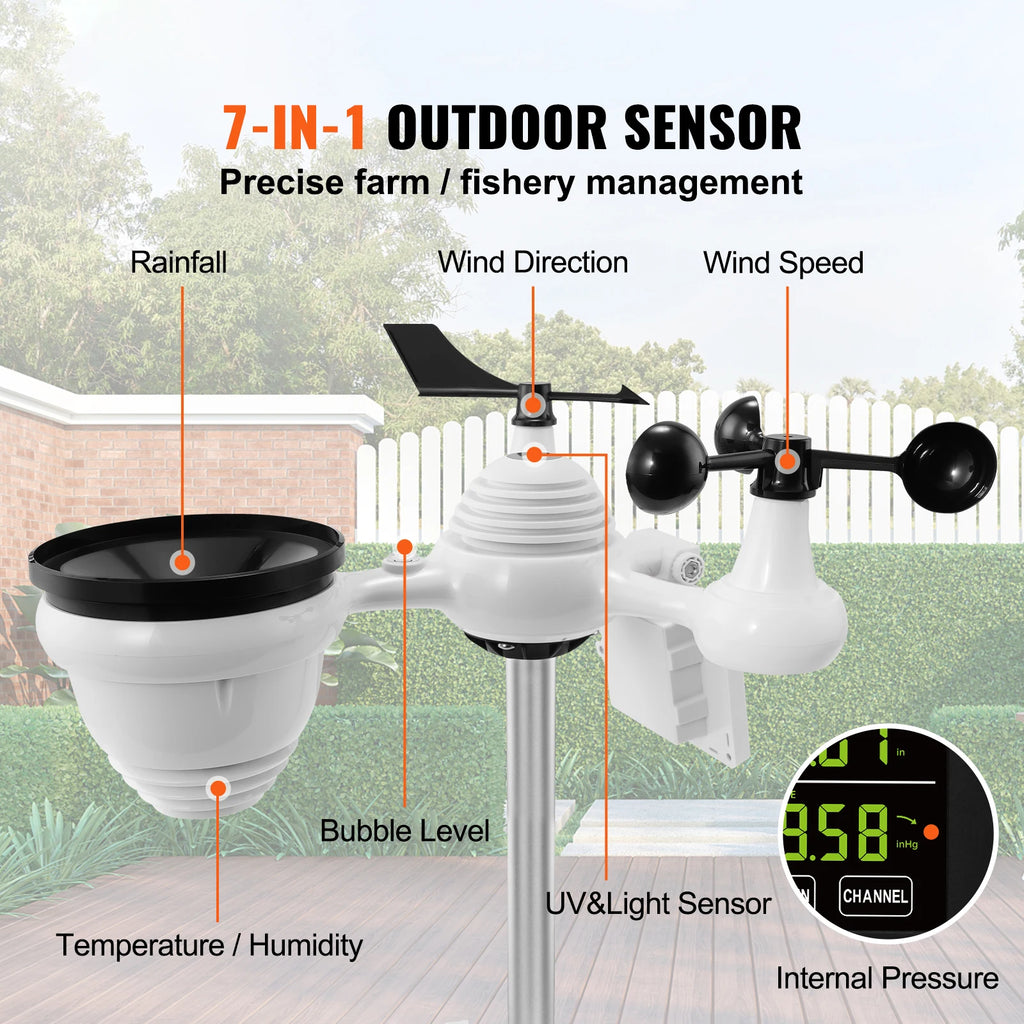 SucceBuy 7-in-1 Wi-Fi Weather Station Solar Wireless Outdoor Sensor Alarm Alerts for Temperature Humidity