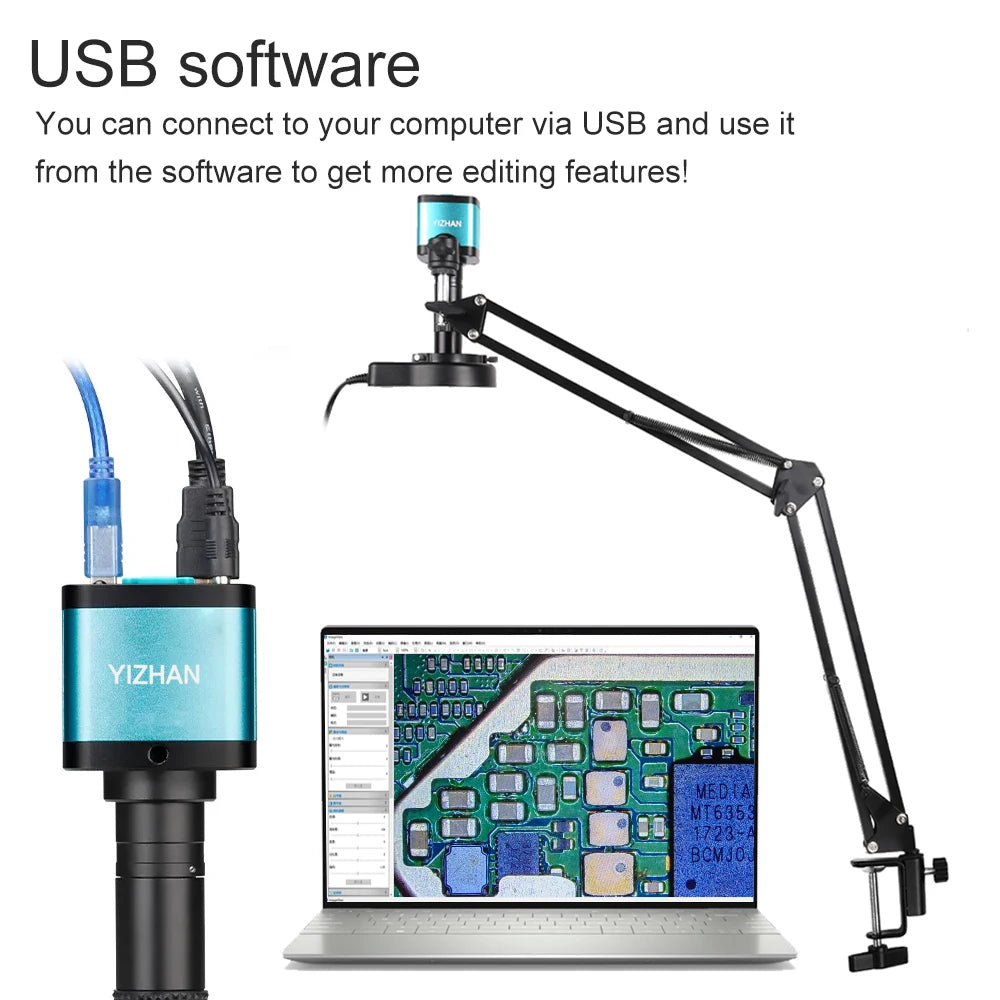 YIZHAN 48MP 4K Electronics Soldering Microscope FULL HD 1080P HDMI Camera Software 1-150x Lens Stand