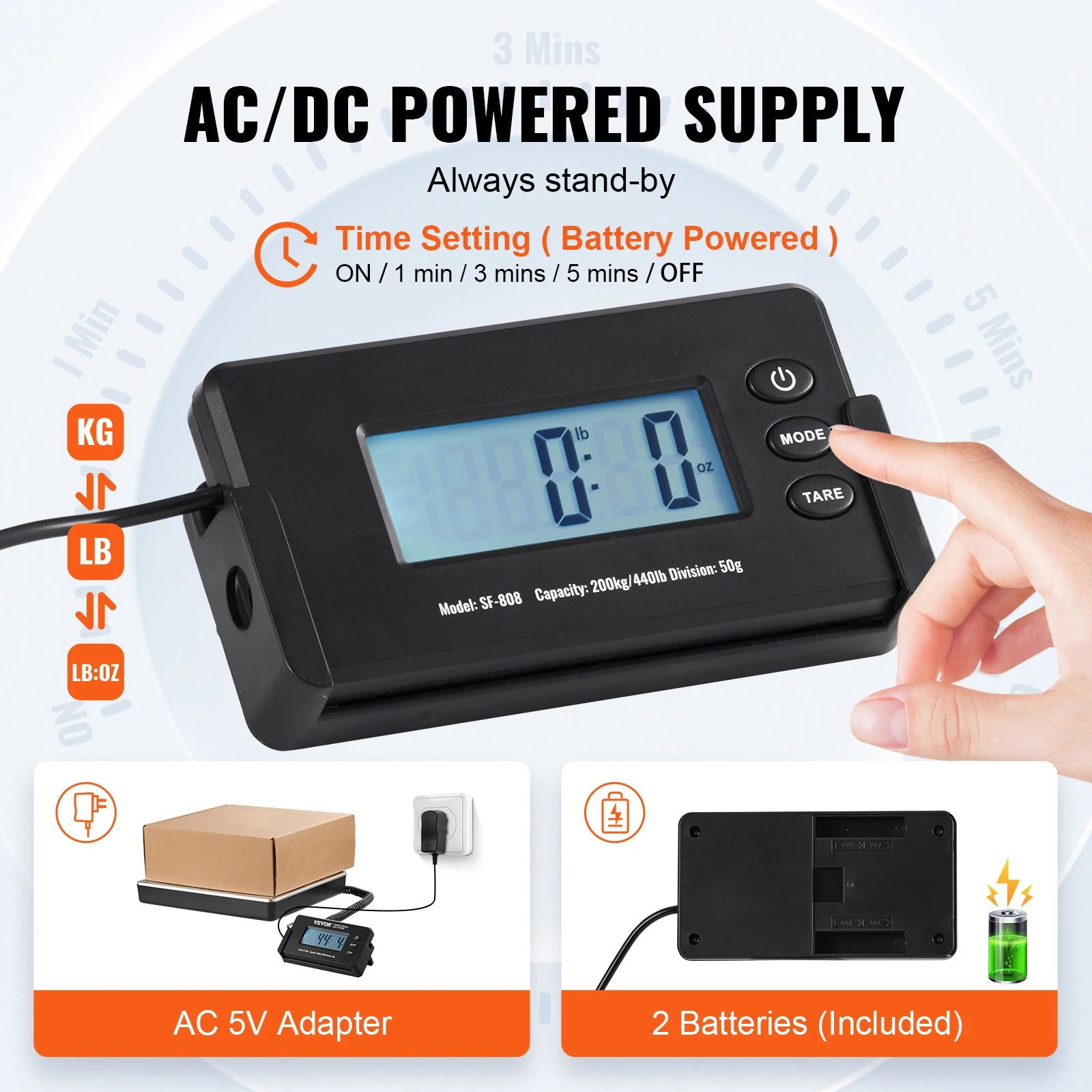 SucceBuy 440lbs Digital Shipping Scale with Timer Tare Function HD LCD Screen.