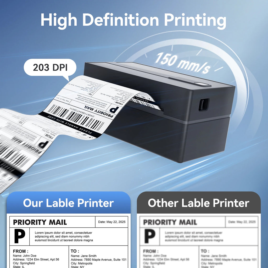 Thermal Label Printer Portable No Ink Required 203DPI 4x6 for Small Business