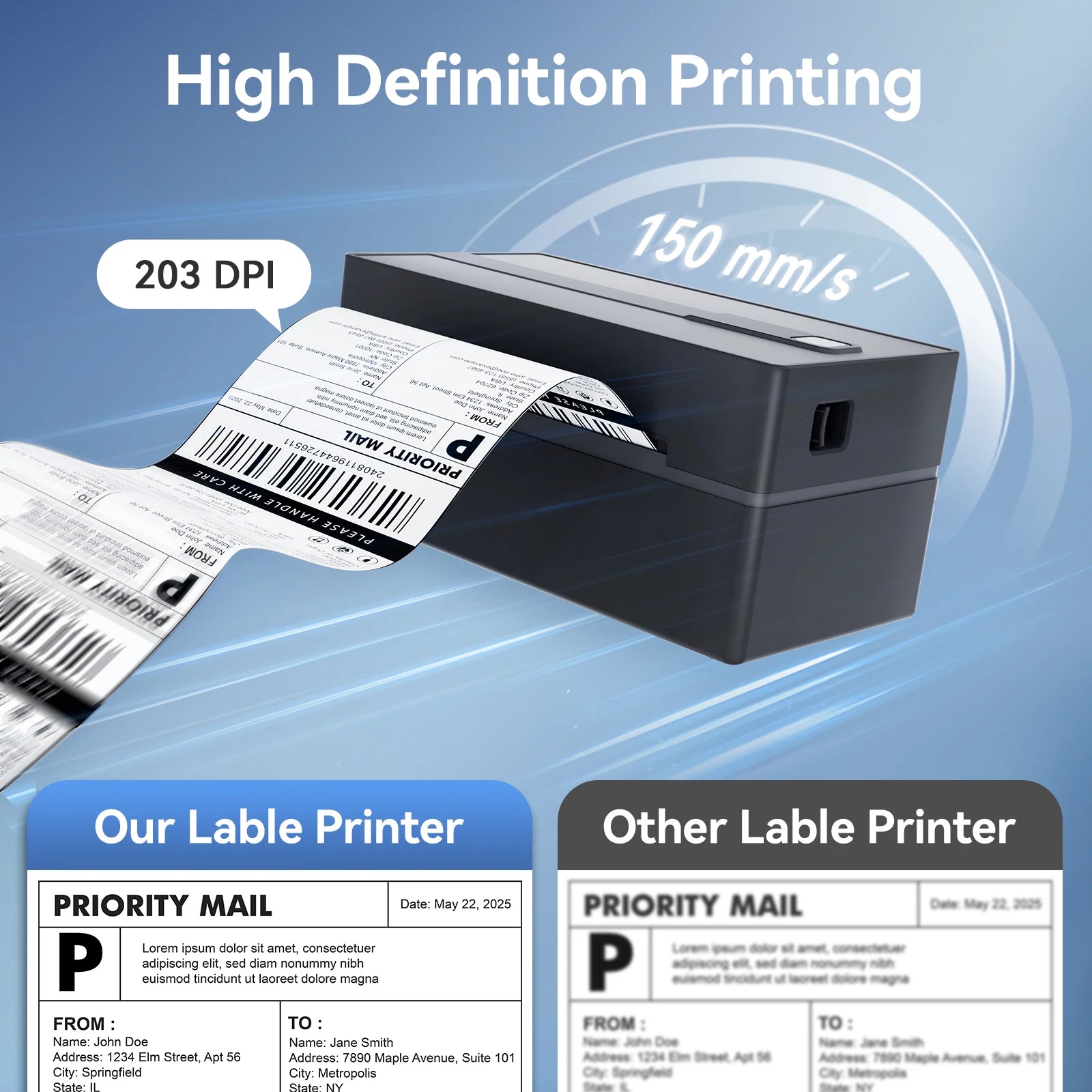 Thermal Label Printer Portable No Ink Required 203DPI 4x6 for Small Business
