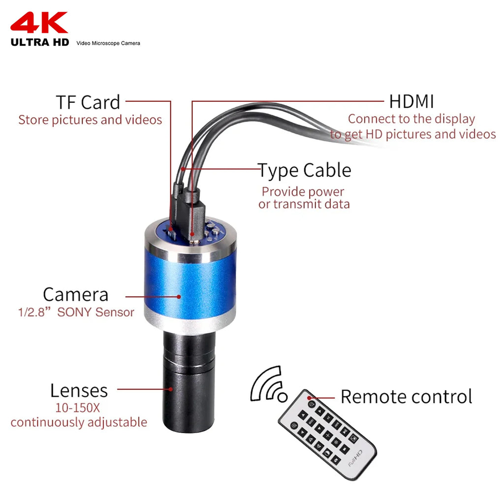 YIZHAN 48MP 4K Electronics Soldering Microscope FULL HD 1080P HDMI Camera Software 1-150x Lens Stand