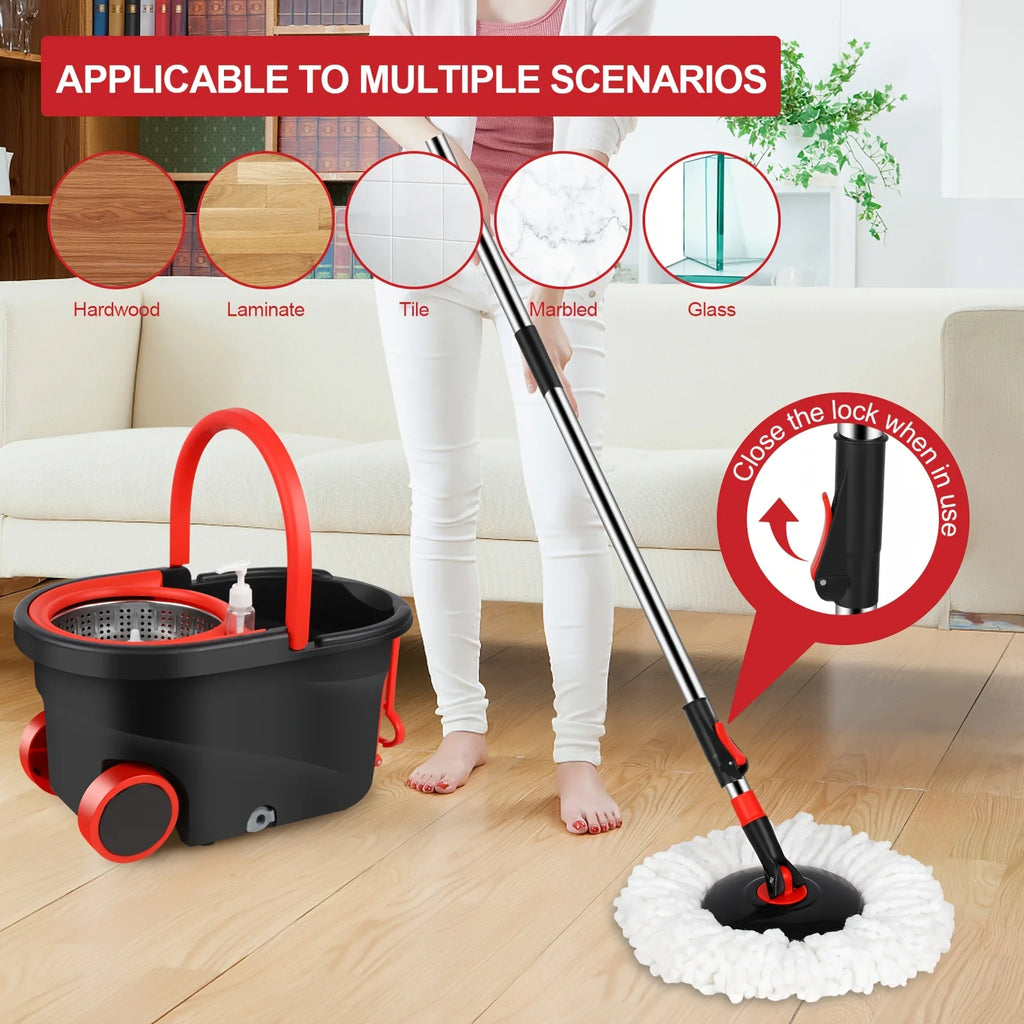 Spin Mop and Bucket Set with Wringer 360° Spinning, Adjustable Handle Stainless Steel