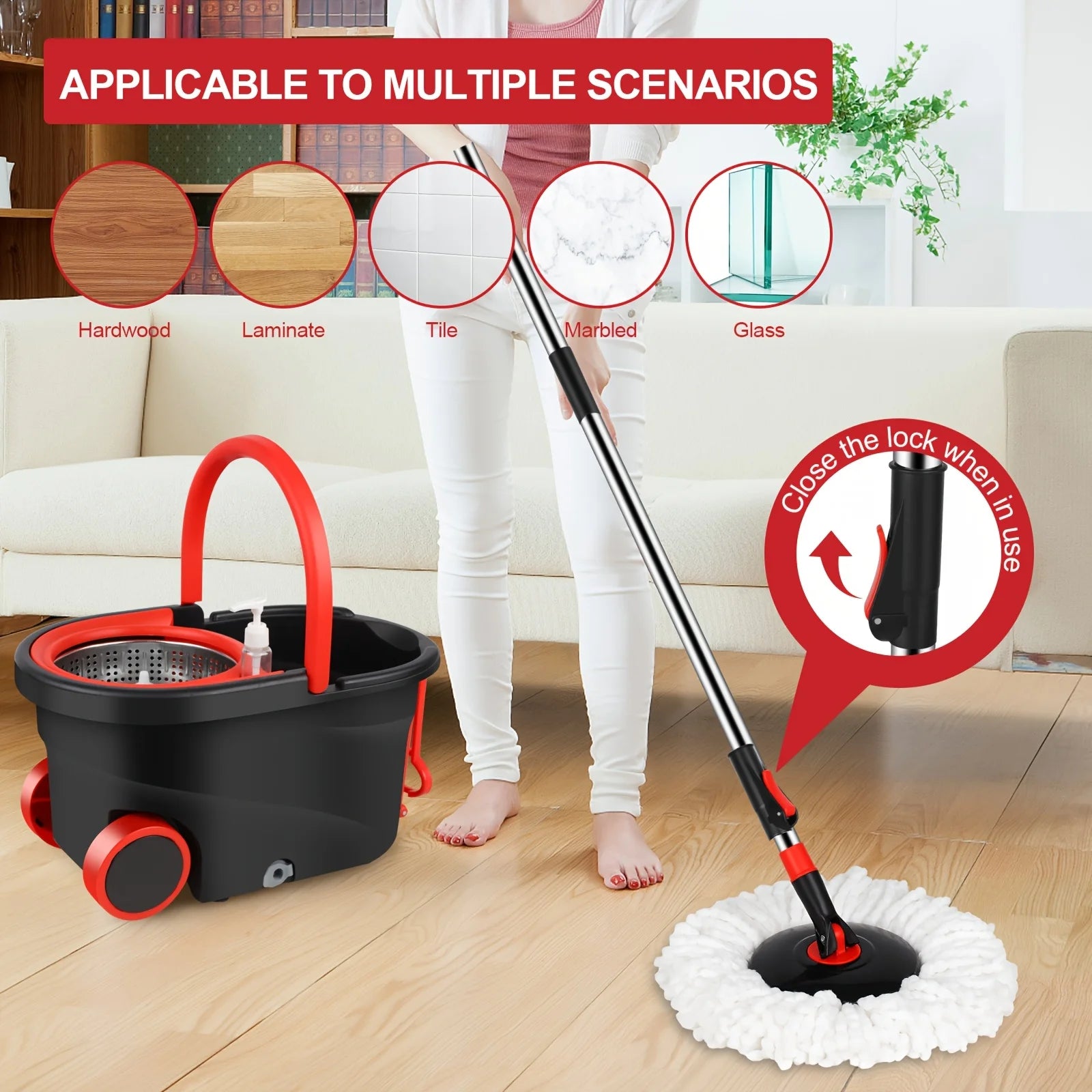 Spin Mop and Bucket Set with Wringer 360° Spinning, Adjustable Handle Stainless Steel