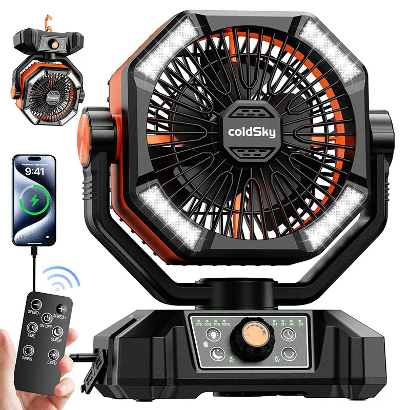 20000mAh Battery Camping Fan with 4 LED Lantern 8 Speeds Desk Fan Portable Outdoor Fan for Outdoor Camping Tent and Fishing