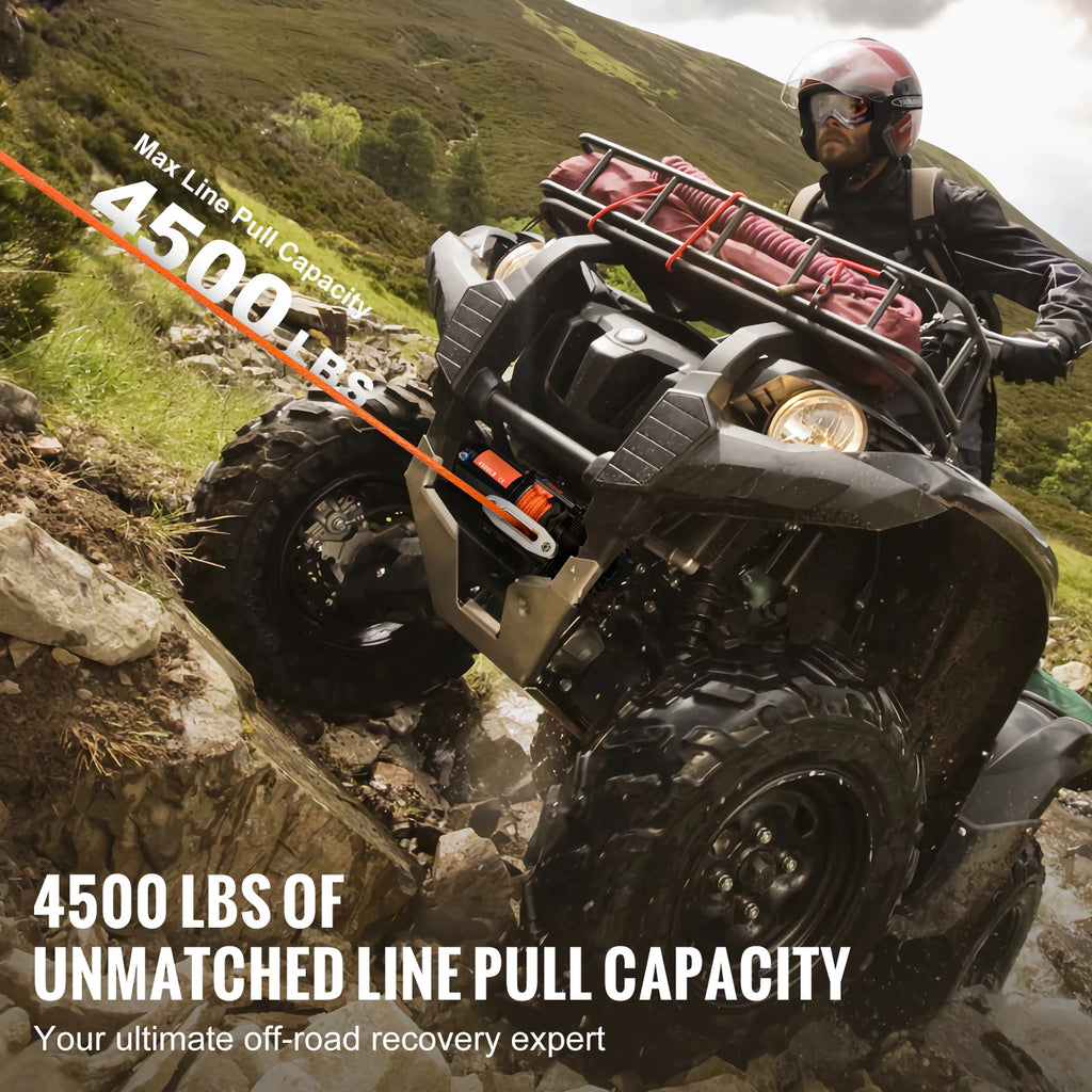 SucceBuy 4500lbs ATV/UTV Electric Winch 12V with 39ft Synthetic Rope Wireless & Wired Remote Control IP55