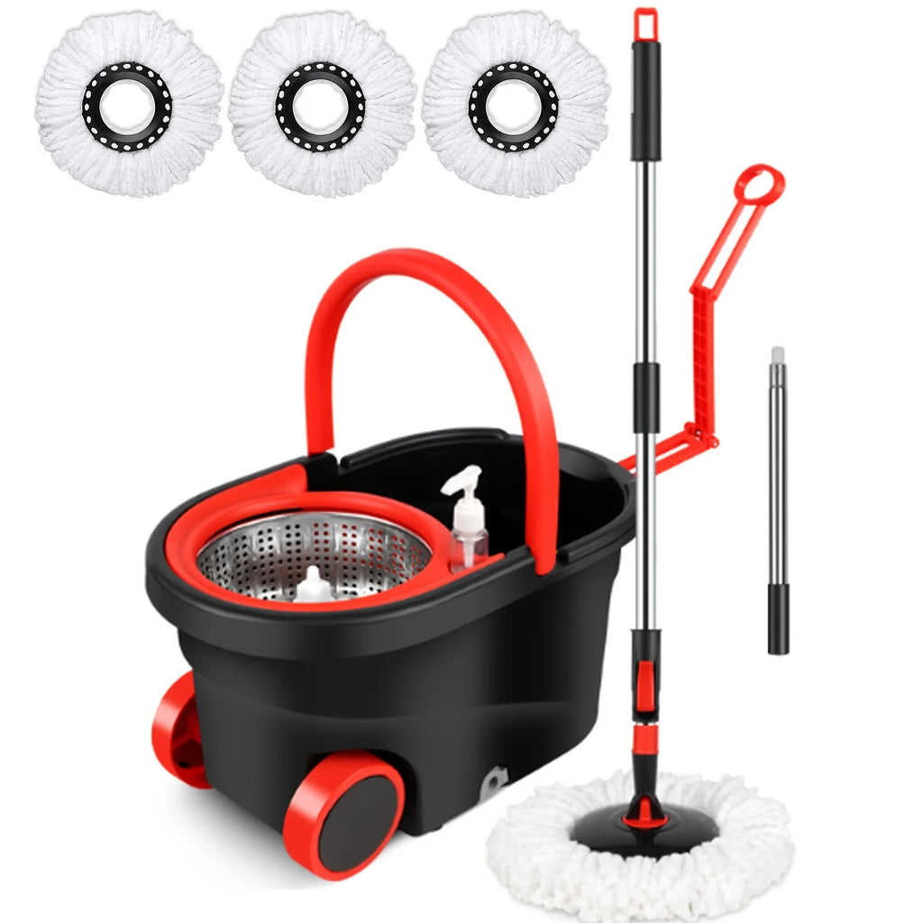 Spin Mop and Bucket Set with Wringer 360° Spinning, Adjustable Handle Stainless Steel