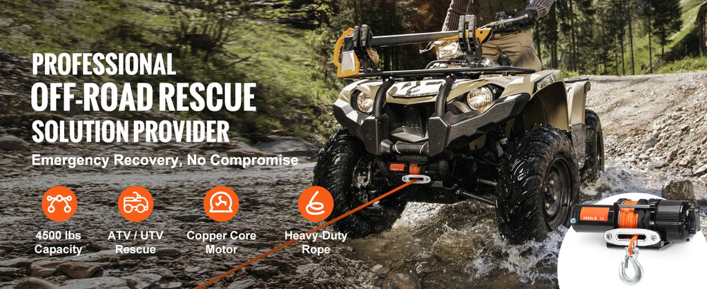 SucceBuy 4500lbs ATV/UTV Electric Winch 12V with 39ft Synthetic Rope Wireless & Wired Remote Control IP55