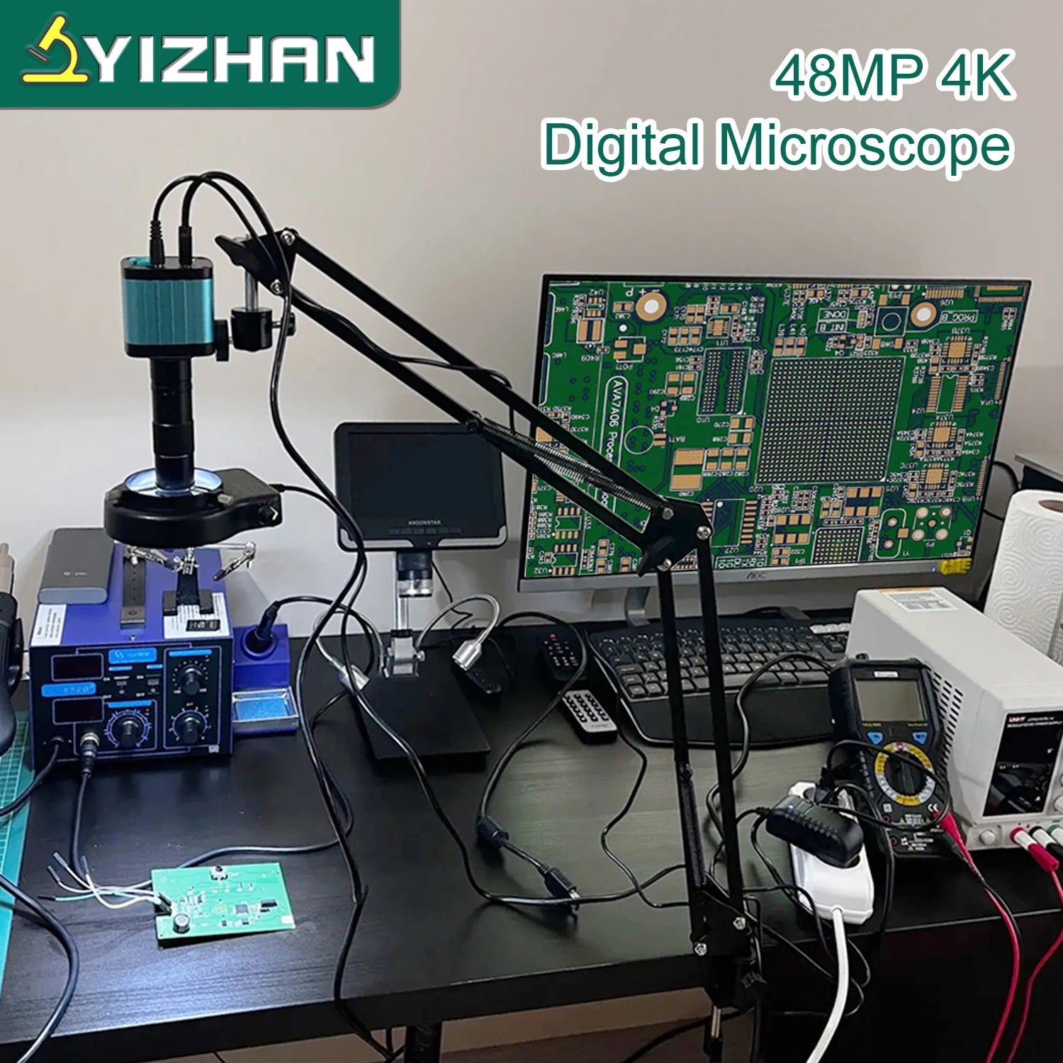 YIZHAN 48MP 4K Electronics Soldering Microscope FULL HD 1080P HDMI Camera Software 1-150x Lens Stand