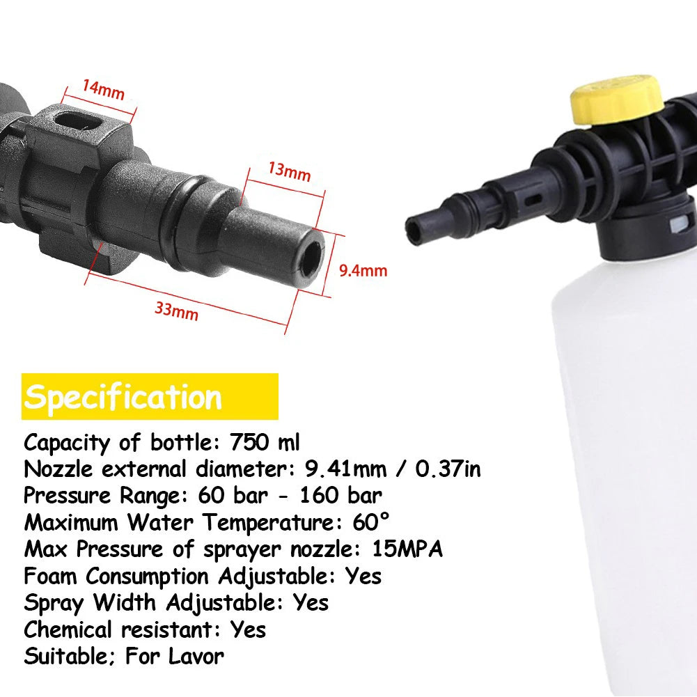 750ML Snow Foam Lance Car Pressure Washers Soap Foam Generator With Adjustable Sprayer Nozzle