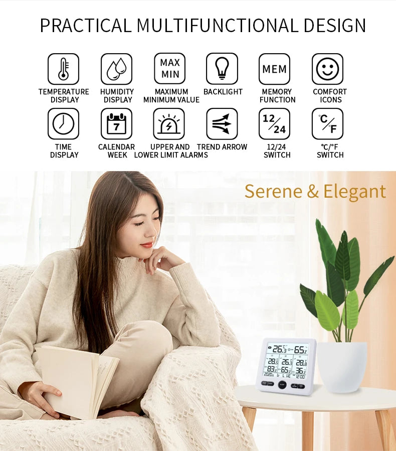 Wireless Weather Station Indoor/Outdoor Thermometer & Digital Hygrometer With 3pcs Remote Sensors