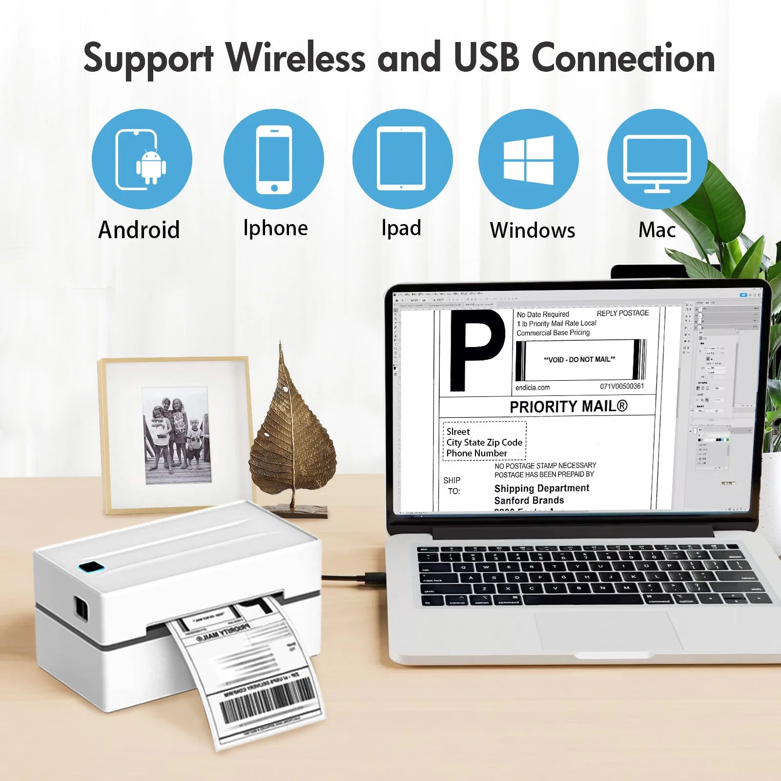 Thermal Label Printer Portable No Ink Required 203DPI 4x6 for Small Business