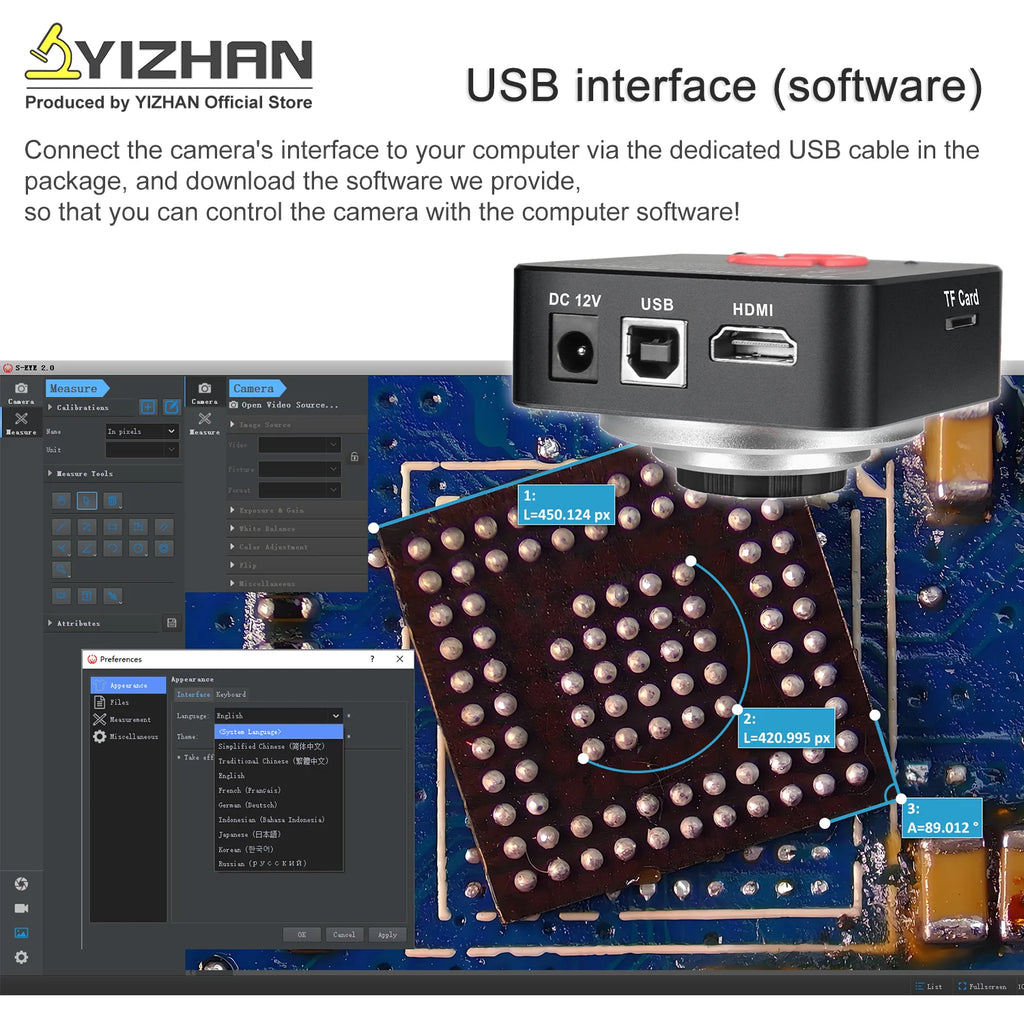 YIZHAN 48MP 4K Electronics Soldering Microscope FULL HD 1080P HDMI Camera Software 1-150x Lens Stand