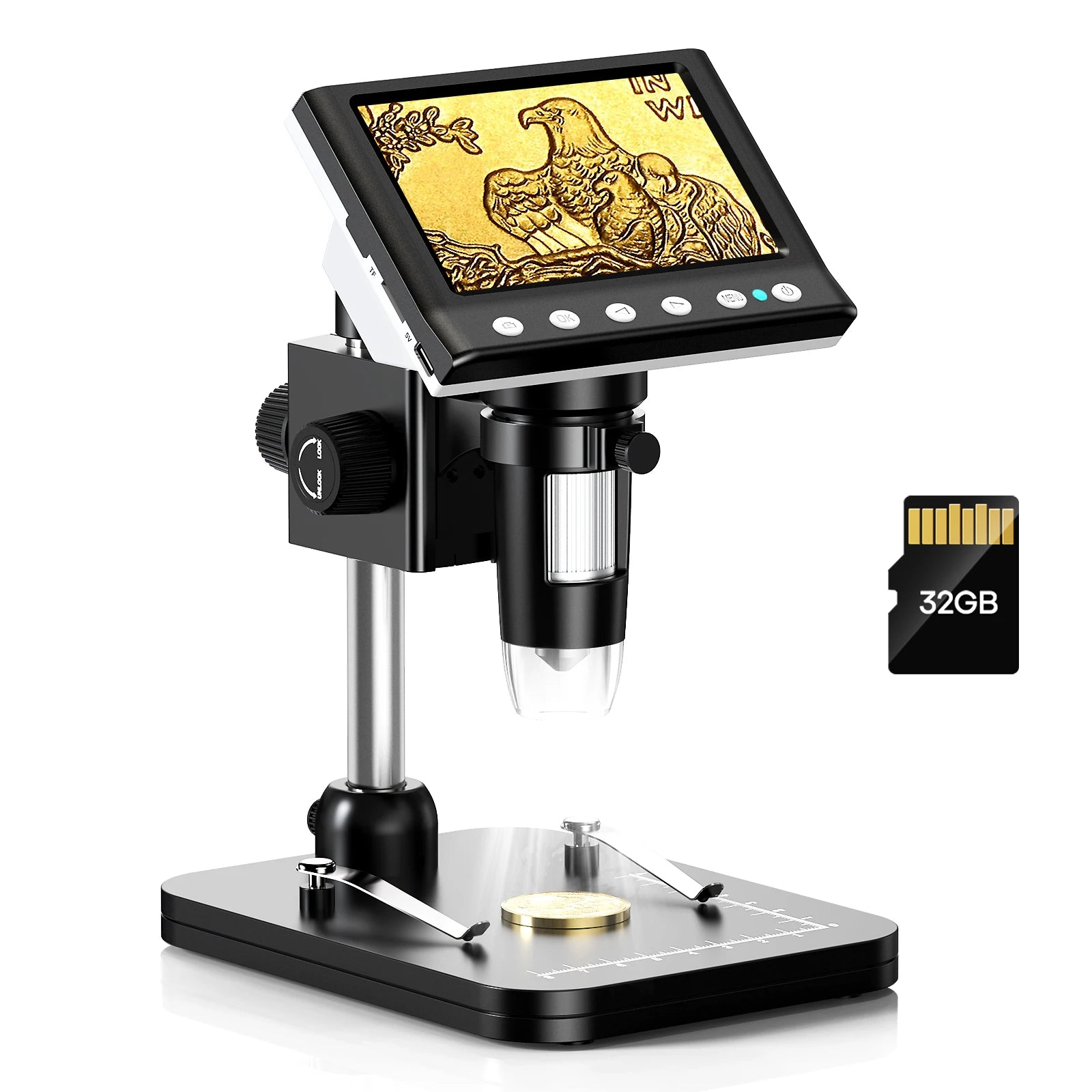 Hayve 4.3'' Digital Microscope 1000X Coin , 1080P Video MicroscopeWith 8 LEDs , PC View