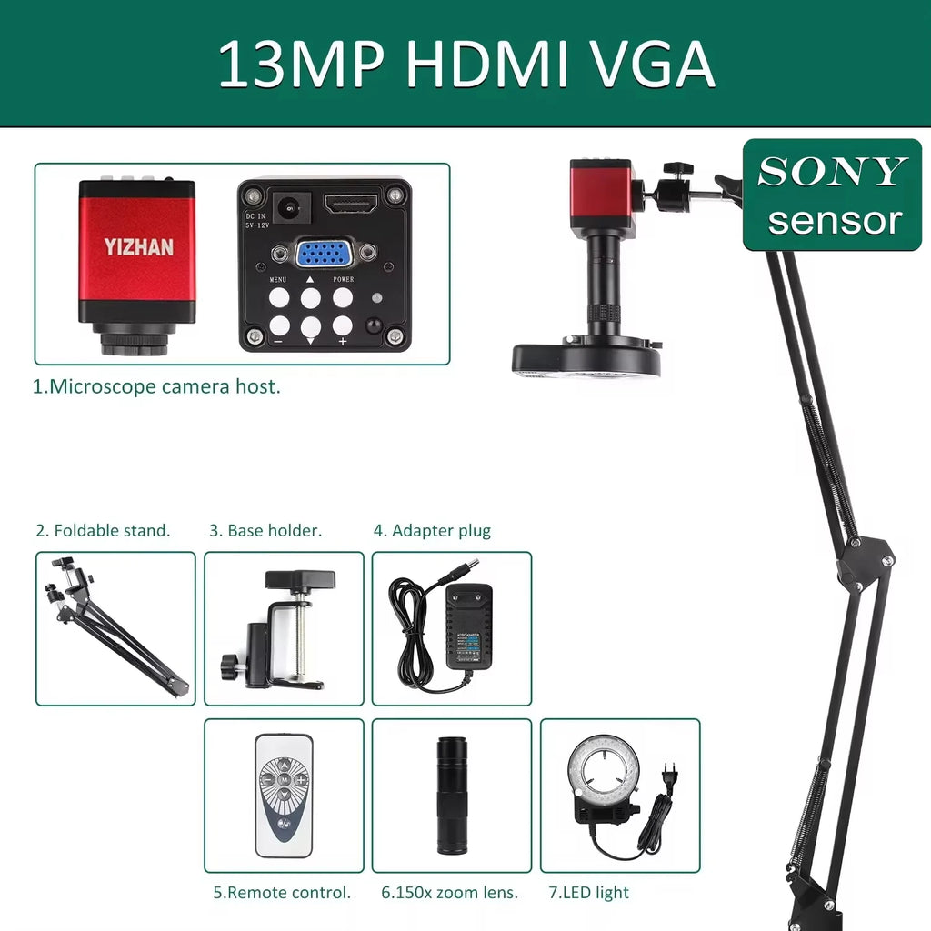YIZHAN 48MP 4K Electronics Soldering Microscope FULL HD 1080P HDMI Camera Software 1-150x Lens Stand