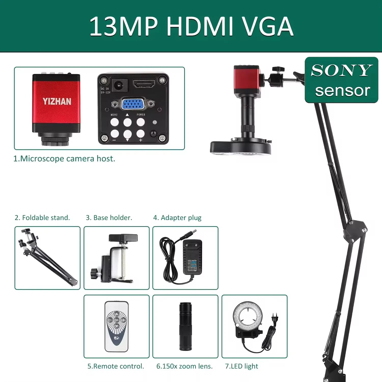 YIZHAN 48MP 4K Electronics Soldering Microscope FULL HD 1080P HDMI Camera Software 1-150x Lens Stand