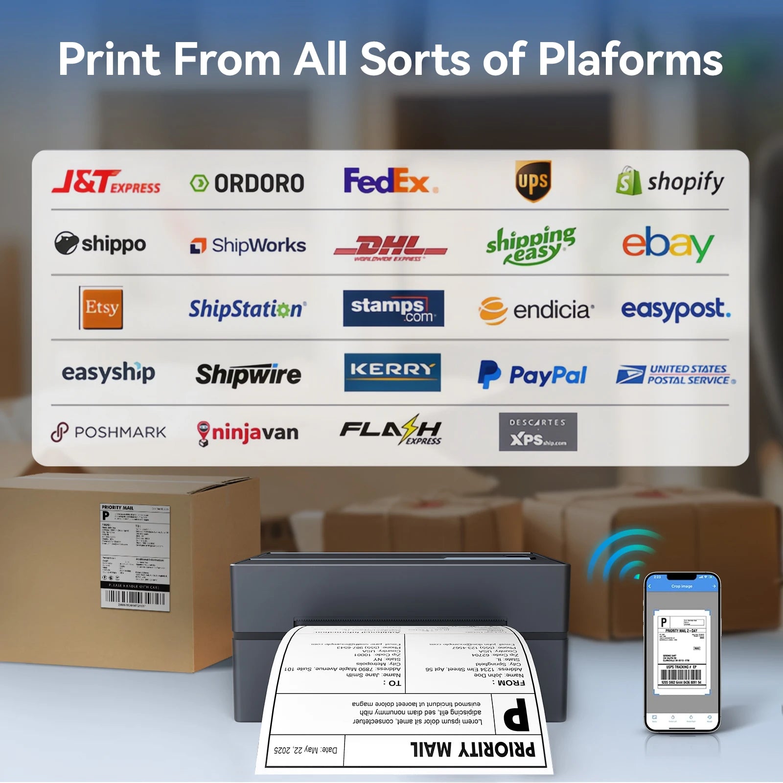 Thermal Label Printer Portable No Ink Required 203DPI 4x6 for Small Business
