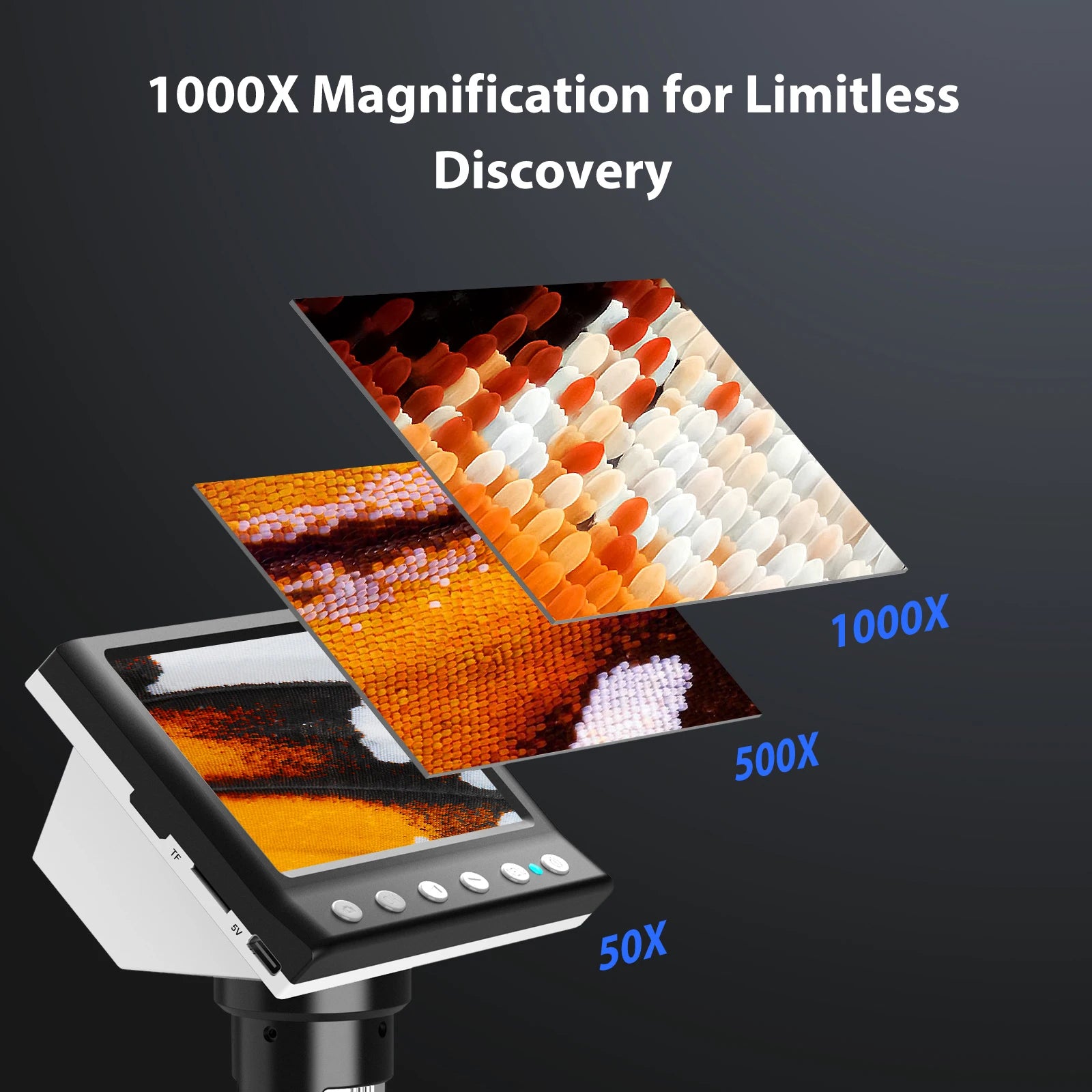 Hayve 4.3'' Digital Microscope 1000X Coin , 1080P Video MicroscopeWith 8 LEDs , PC View