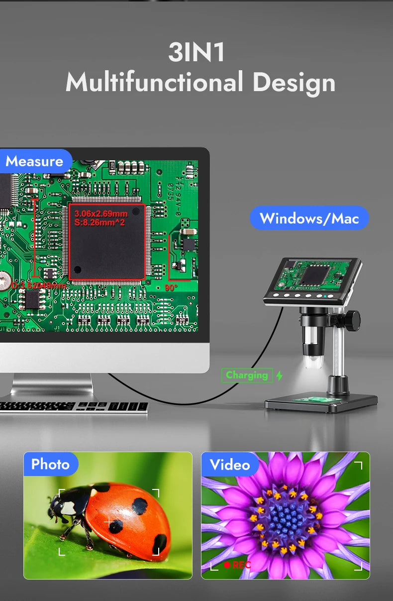 Hayve 4.3'' Digital Microscope 1000X Coin , 1080P Video MicroscopeWith 8 LEDs , PC View