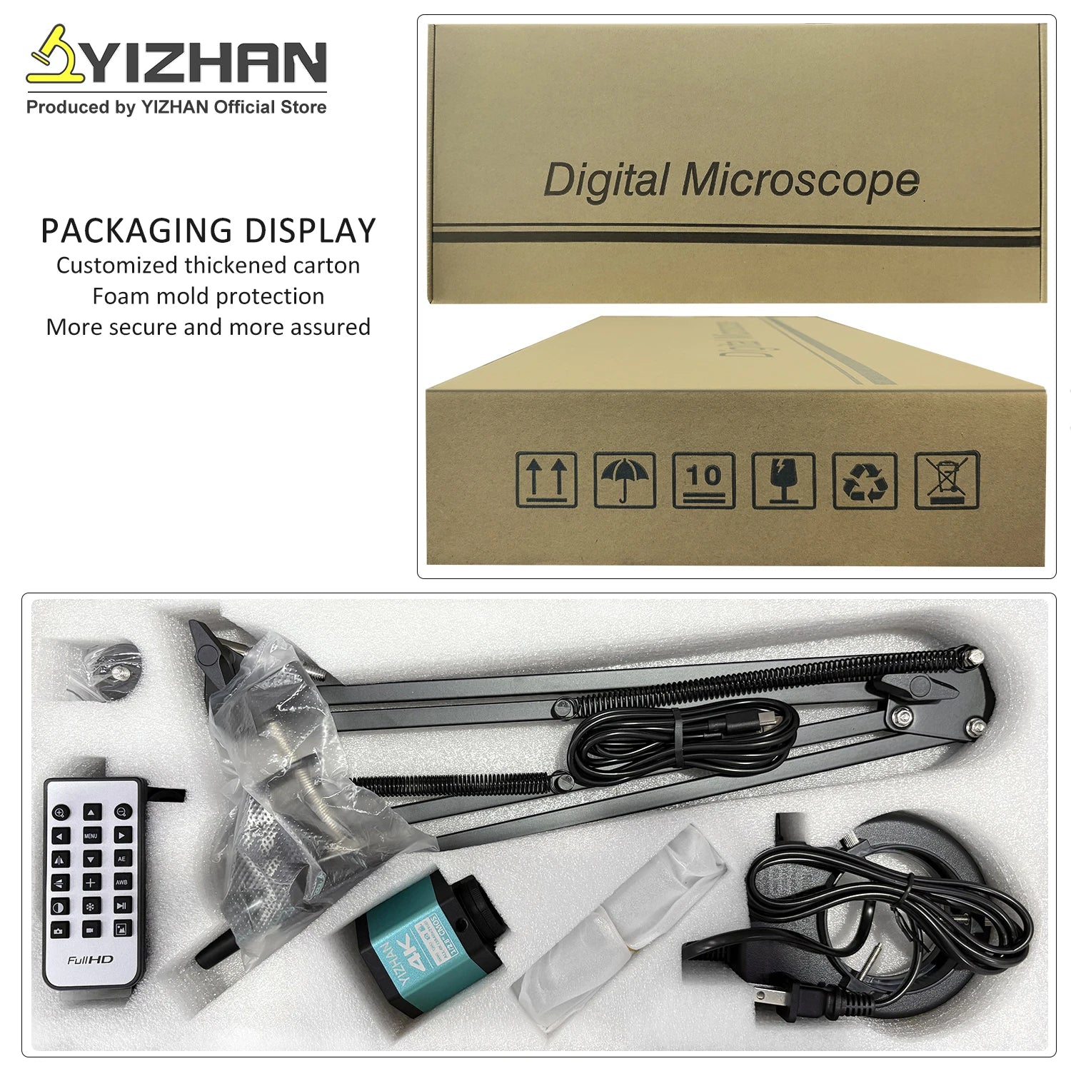 YIZHAN 48MP 4K Electronics Soldering Microscope FULL HD 1080P HDMI Camera Software 1-150x Lens Stand