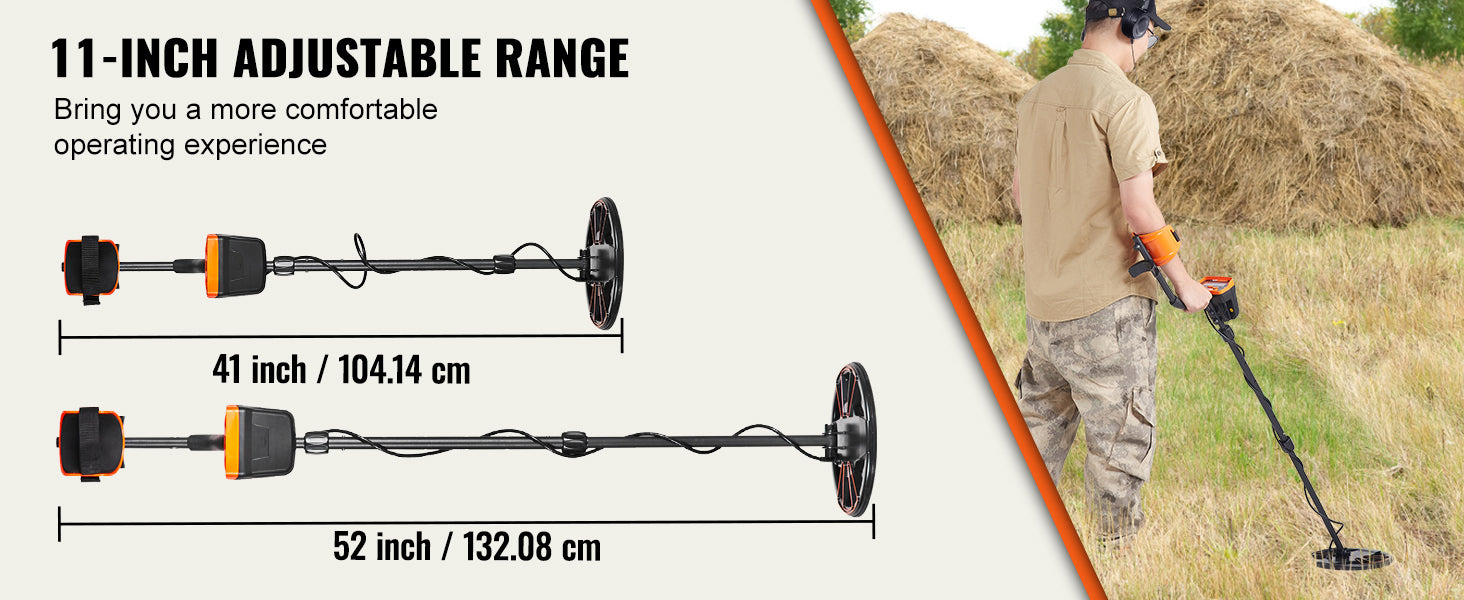 VEVOR Metal Detector, 10Inch Waterproof Search Coil with LCD Display 7 Modes Adjustable 41''-52'' Aluminum Stem