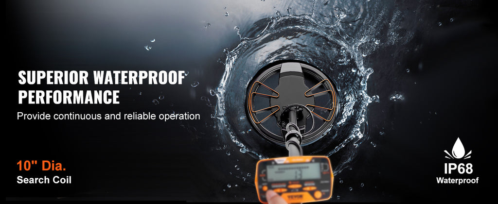 VEVOR Metal Detector, 10Inch Waterproof Search Coil with LCD Display 7 Modes Adjustable 41''-52'' Aluminum Stem