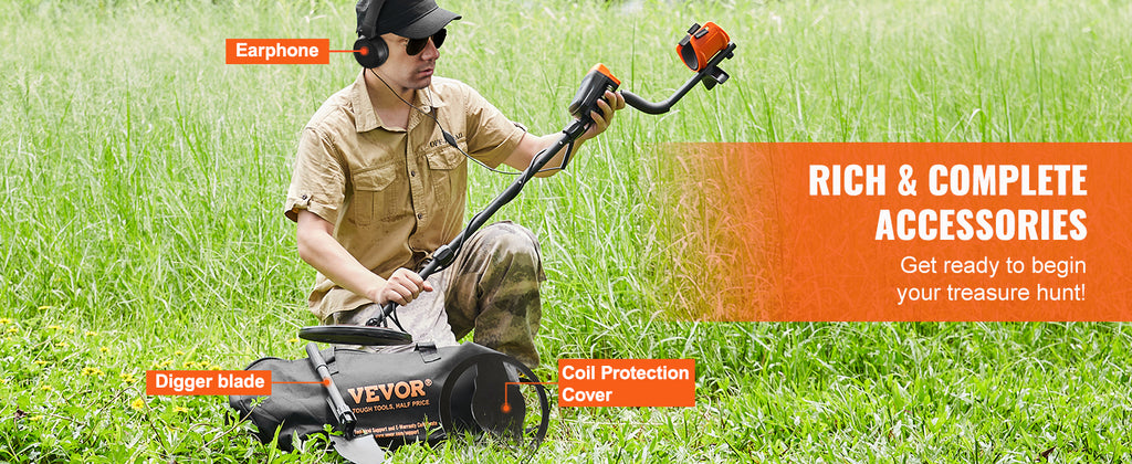VEVOR Metal Detector, 10Inch Waterproof Search Coil with LCD Display 7 Modes Adjustable 41''-52'' Aluminum Stem