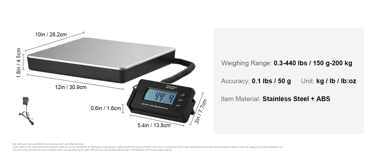 SucceBuy 440lbs Digital Shipping Scale with Timer Tare Function HD LCD Screen.