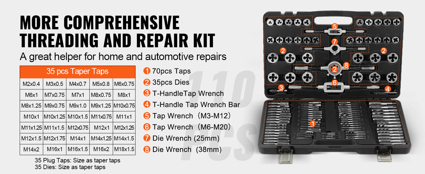 SucceBuy Tap and Die Set 40PCs 60PCs 80PCs 110/116PCs  Essential Threading Tool