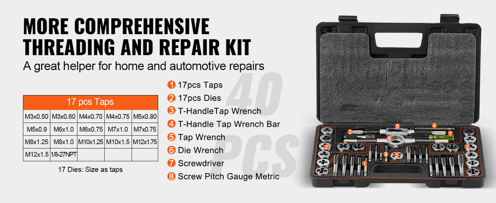 SucceBuy Tap and Die Set 40PCs 60PCs 80PCs 110/116PCs  Essential Threading Tool