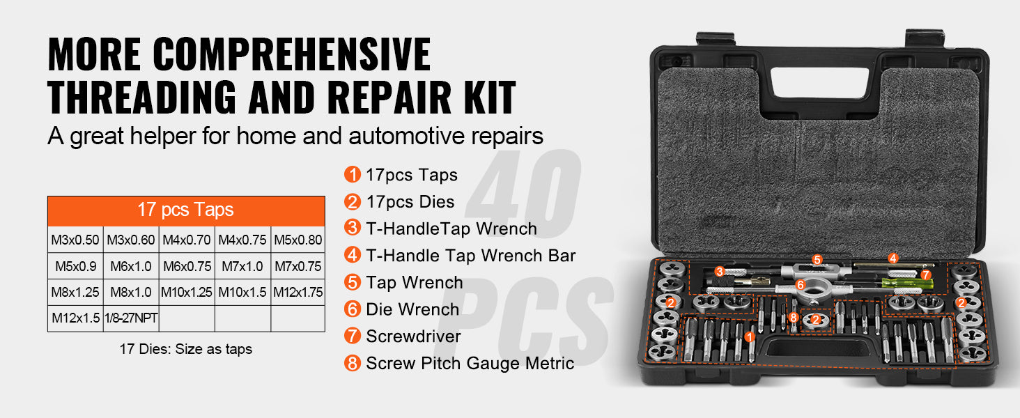 SucceBuy Tap and Die Set 40PCs 60PCs 80PCs 110/116PCs  Essential Threading Tool