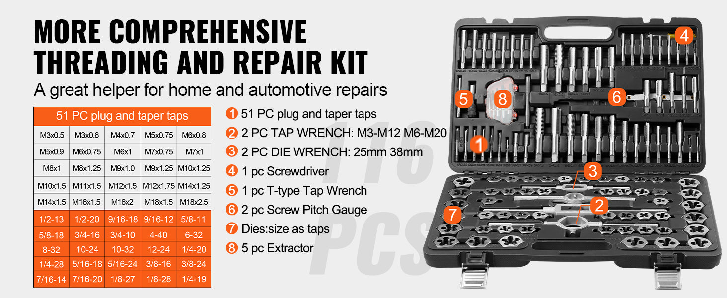 SucceBuy Tap and Die Set 40PCs 60PCs 80PCs 110/116PCs  Essential Threading Tool