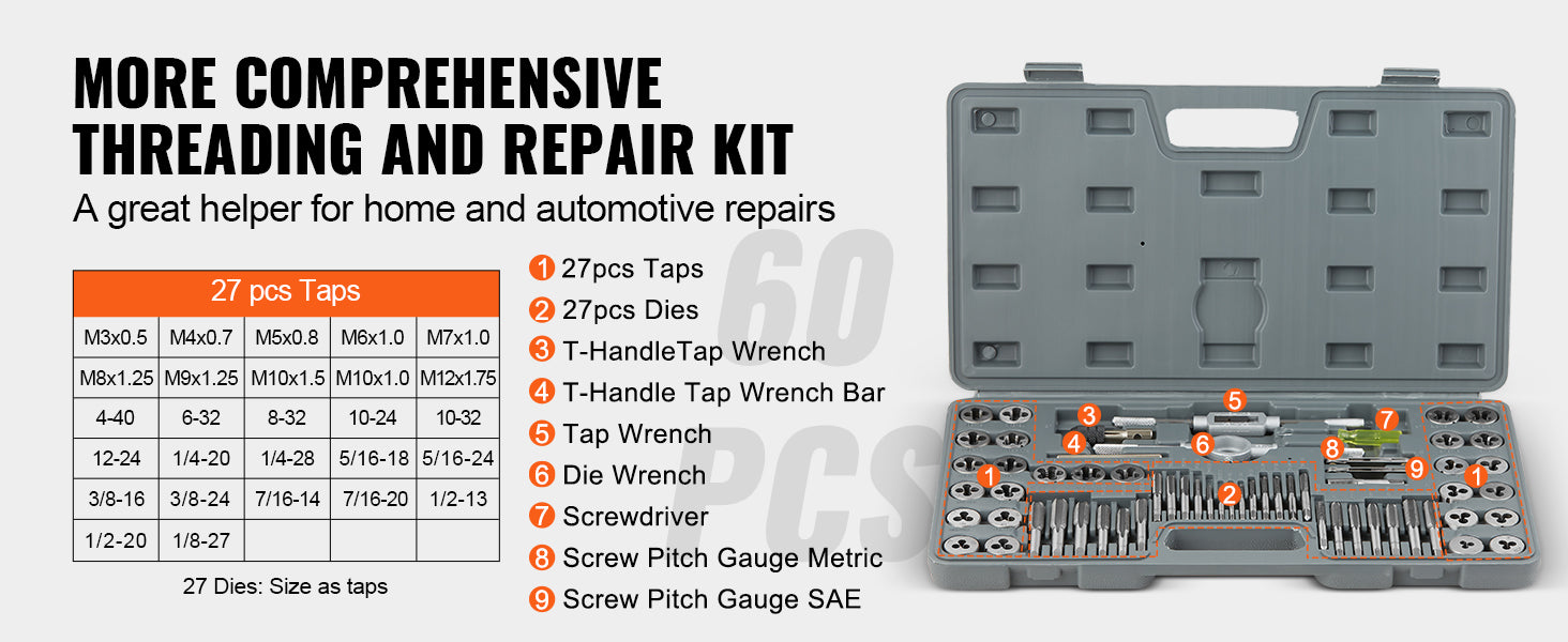 SucceBuy Tap and Die Set 40PCs 60PCs 80PCs 110/116PCs  Essential Threading Tool